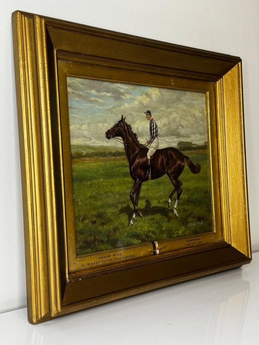 Oil Painting Victor Wild Winner at Kempton Park June 1897 Mornington Cannon Up - 6