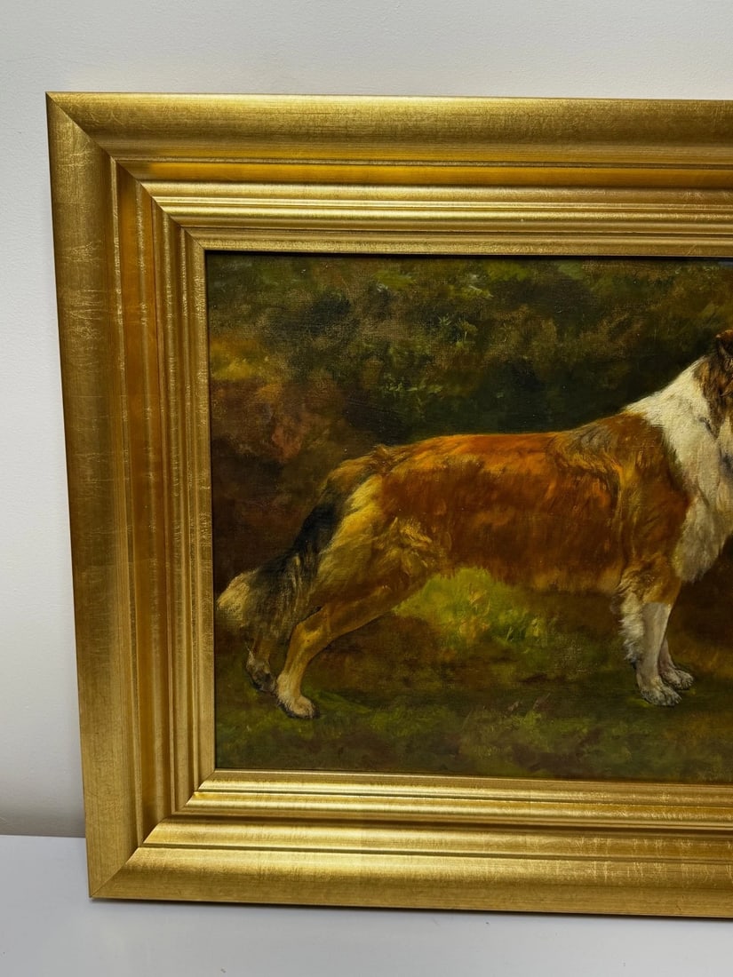 Large Victorian Oil Portrait Rough Collie Signed by John Trivett Nettleship - 14