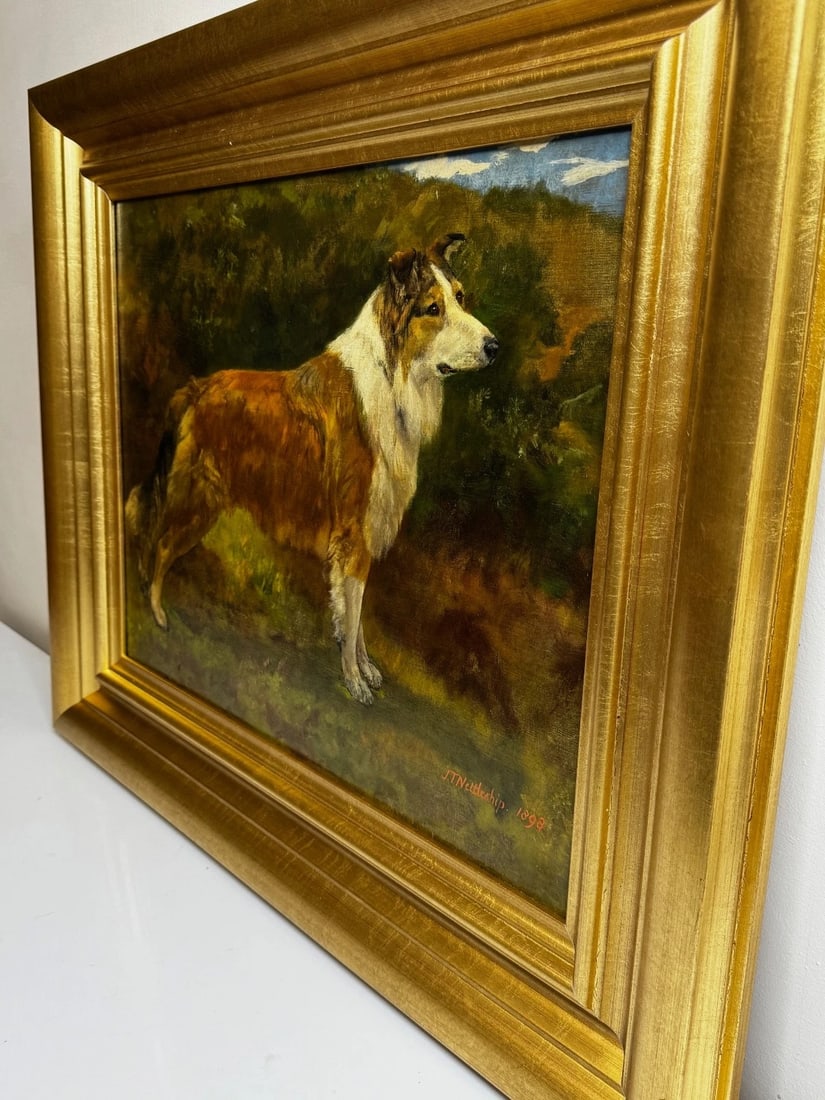 Large Victorian Oil Portrait Rough Collie Signed by John Trivett Nettleship - 17