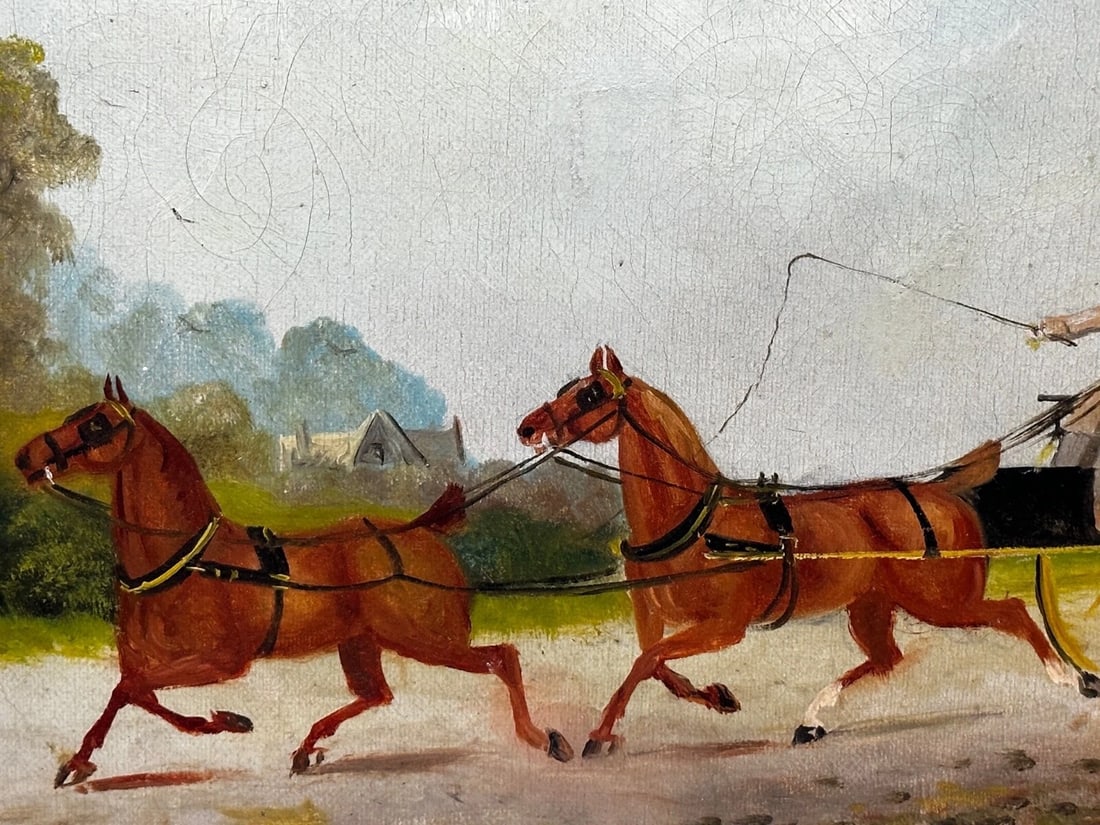 Edwardian Oil Painting Horses & Carriage Coachman Riders Signed Philip H Rideout - 10