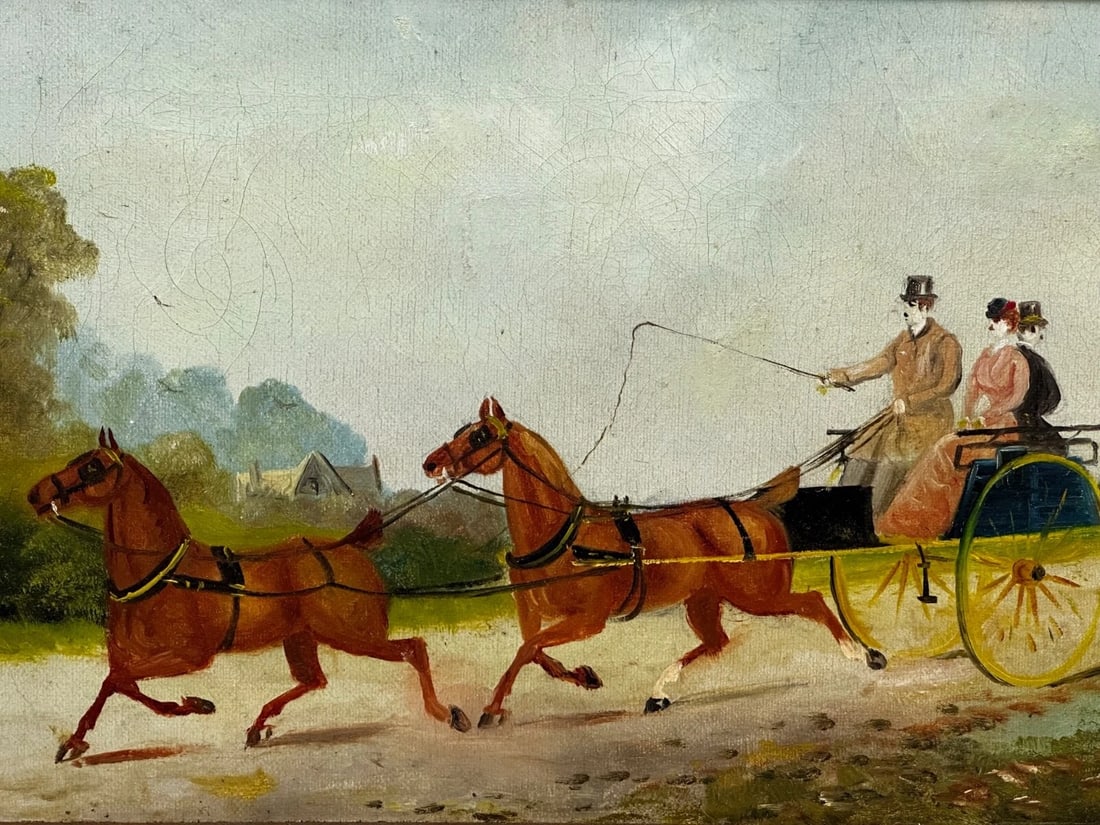 Edwardian Oil Painting Horses & Carriage Coachman Riders Signed Philip H Rideout - 2