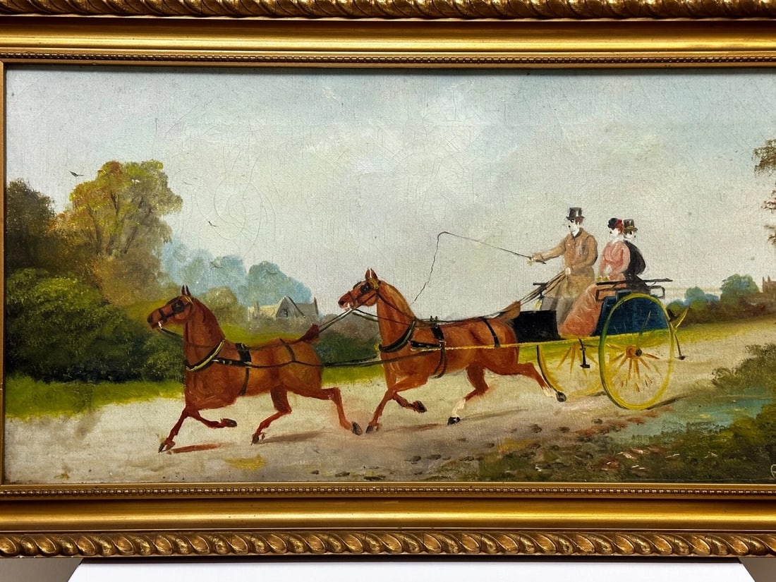 Edwardian Oil Painting Horses & Carriage Coachman Riders Signed Philip H Rideout - 3