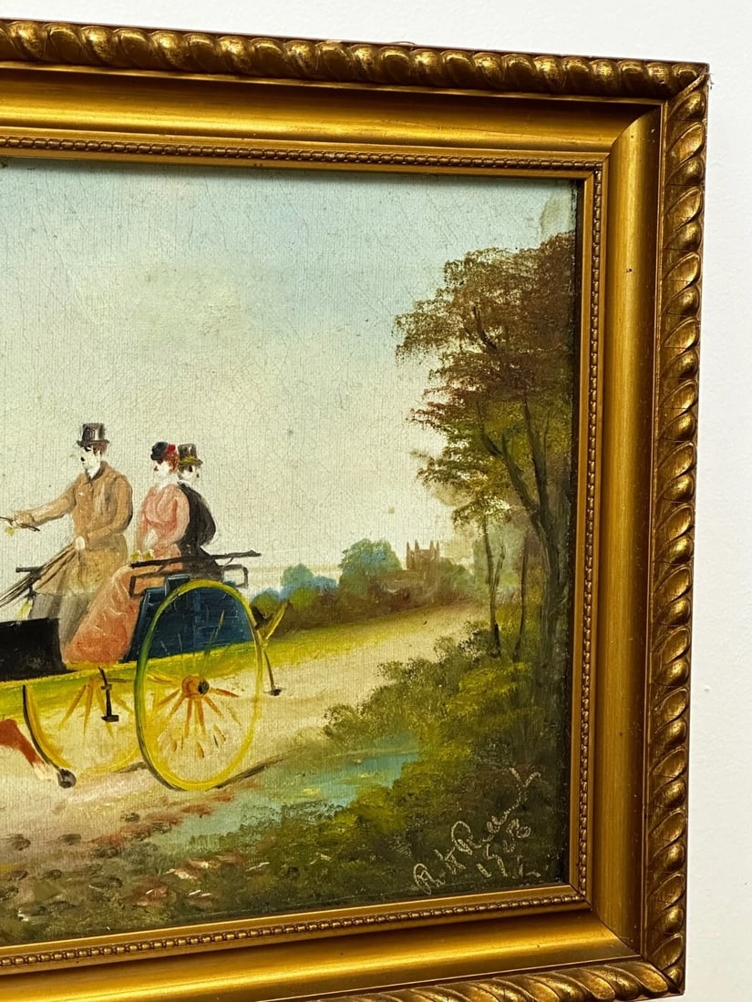 Edwardian Oil Painting Horses & Carriage Coachman Riders Signed Philip H Rideout - 4