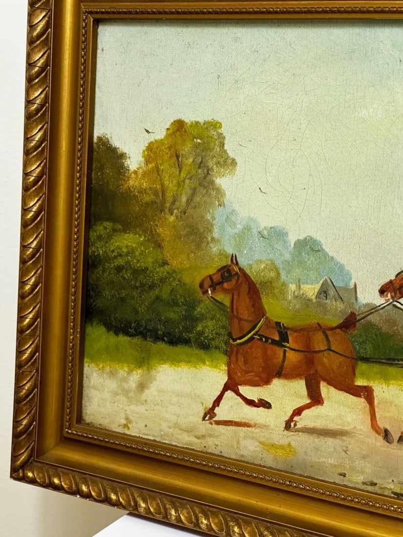 Edwardian Oil Painting Horses & Carriage Coachman Riders Signed Philip H Rideout - 5