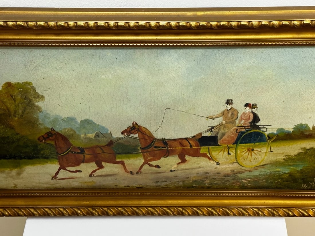 Edwardian Oil Painting Horses & Carriage Coachman Riders Signed Philip H Rideout - 6