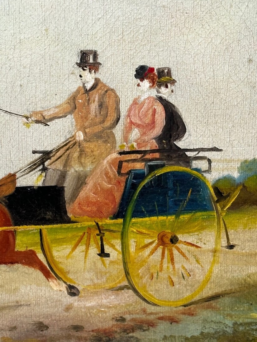 Edwardian Oil Painting Horses & Carriage Coachman Riders Signed Philip H Rideout - 9