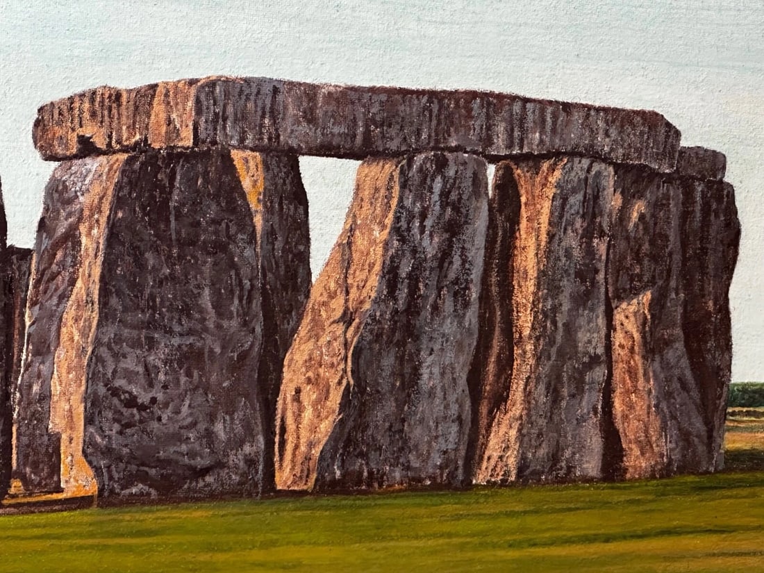 Oil Painting Salisbury Plain Prehistoric Stonehenge After Jasper Francis Cropsey - 11