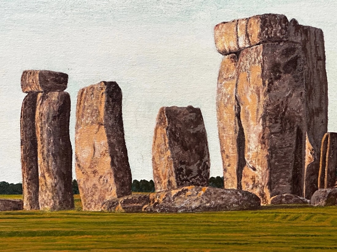 Oil Painting Salisbury Plain Prehistoric Stonehenge After Jasper Francis Cropsey - 17