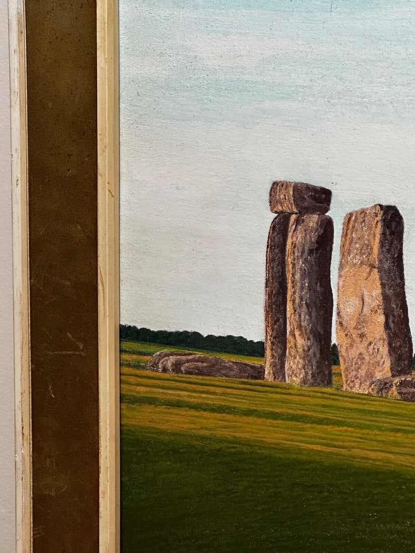 Oil Painting Salisbury Plain Prehistoric Stonehenge After Jasper Francis Cropsey - 4