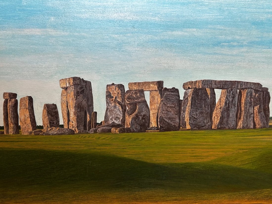 Oil Painting Salisbury Plain Prehistoric Stonehenge After Jasper Francis Cropsey - 7
