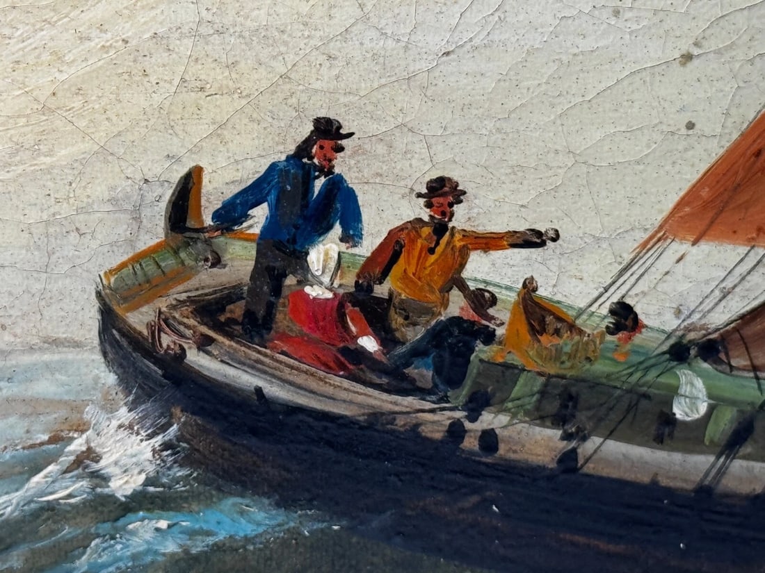 Marine Georgian Early 19th Century French Fishing Boat Heading Out Brisk Winds - 11