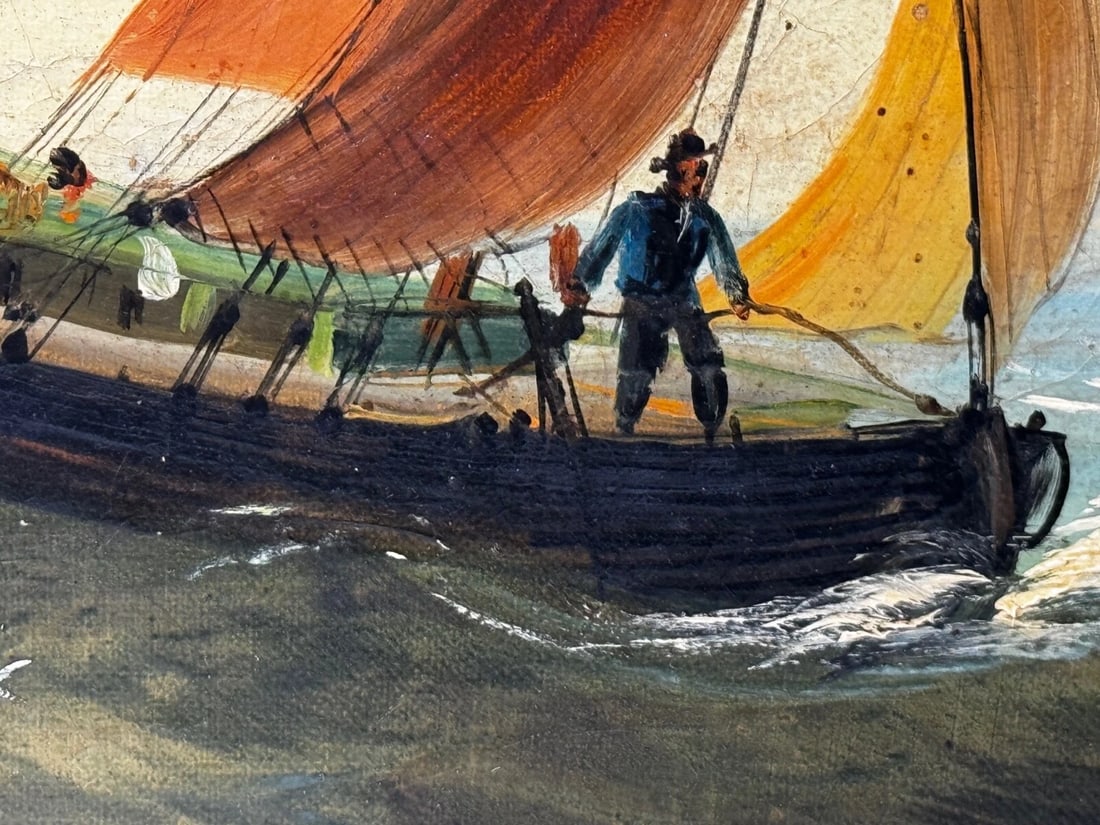 Marine Georgian Early 19th Century French Fishing Boat Heading Out Brisk Winds - 13