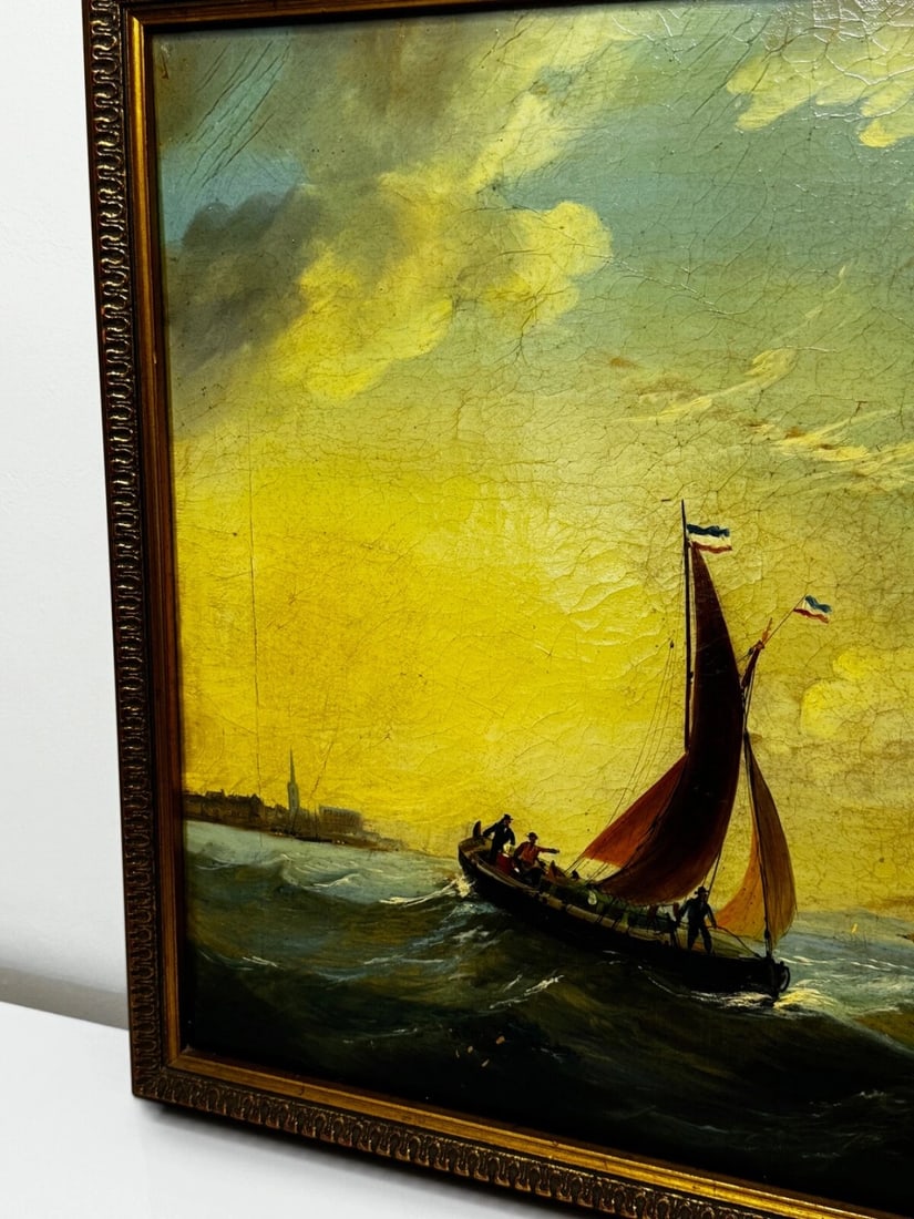 Marine Georgian Early 19th Century French Fishing Boat Heading Out Brisk Winds - 3