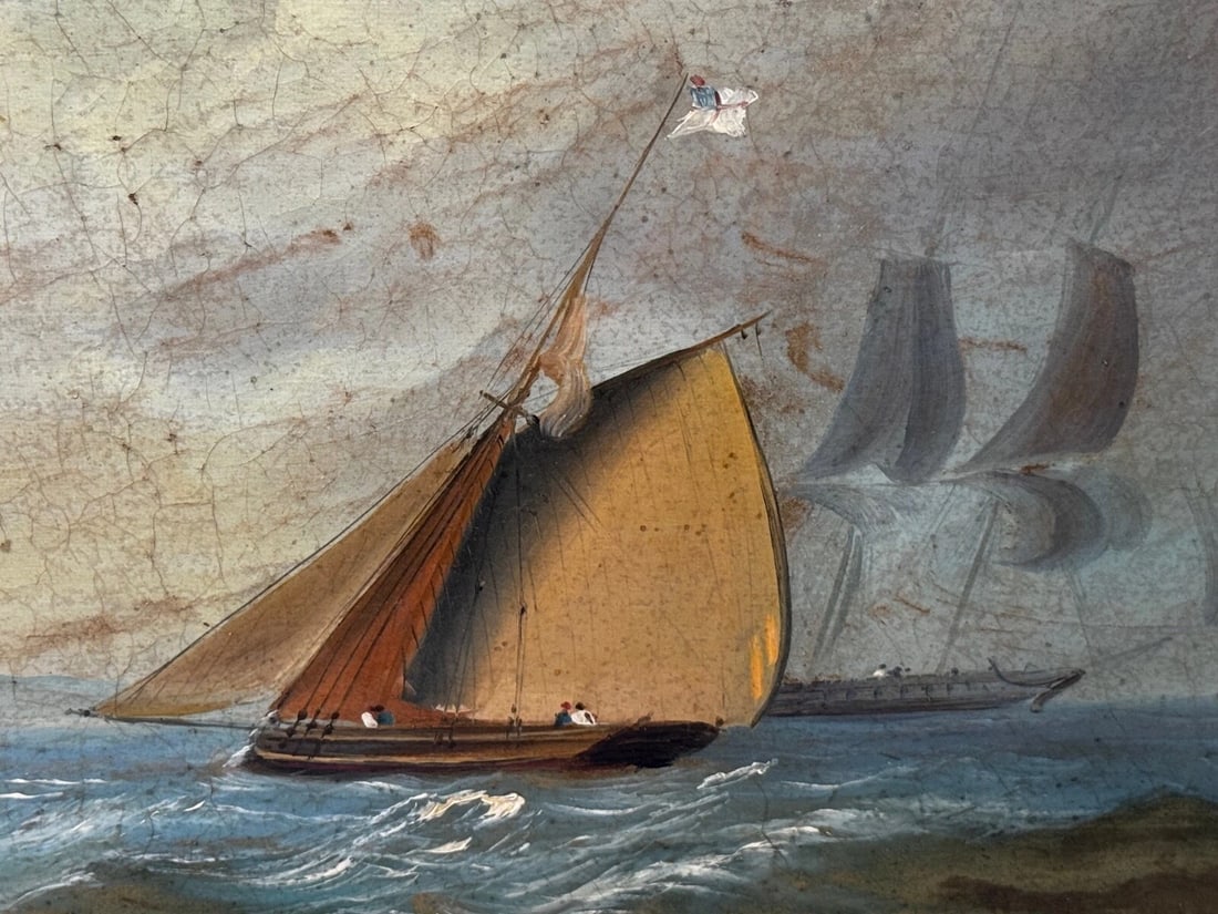 Marine Georgian Early 19th Century French Fishing Boat Heading Out Brisk Winds - 7