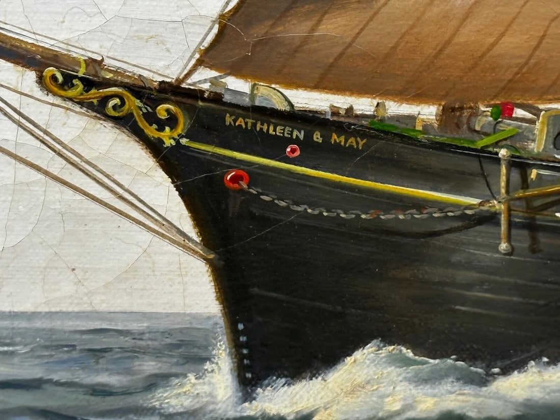 British Marine Oil Painting Kathleen & May Schooner Ship By John Lewis Chapman - 10