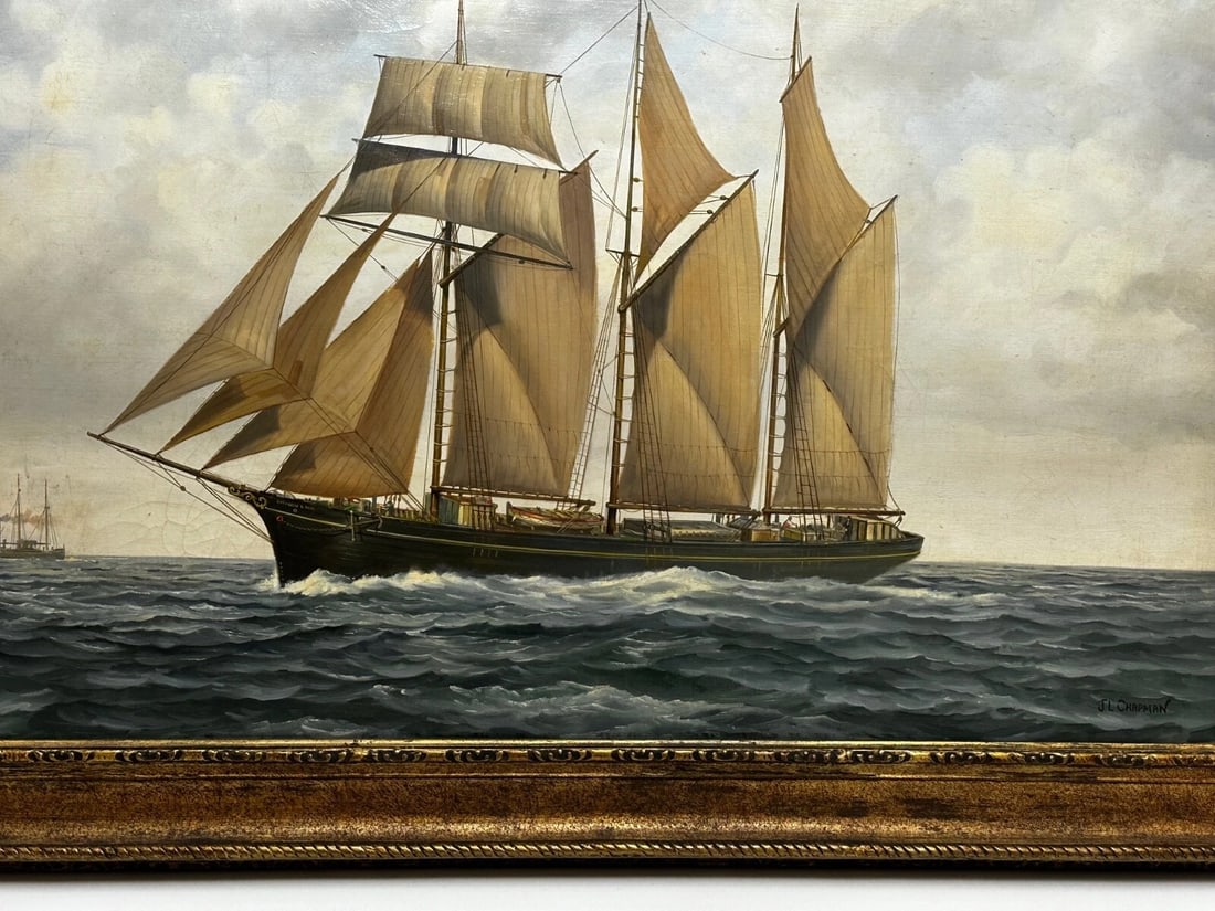 British Marine Oil Painting Kathleen & May Schooner Ship By John Lewis Chapman - 3