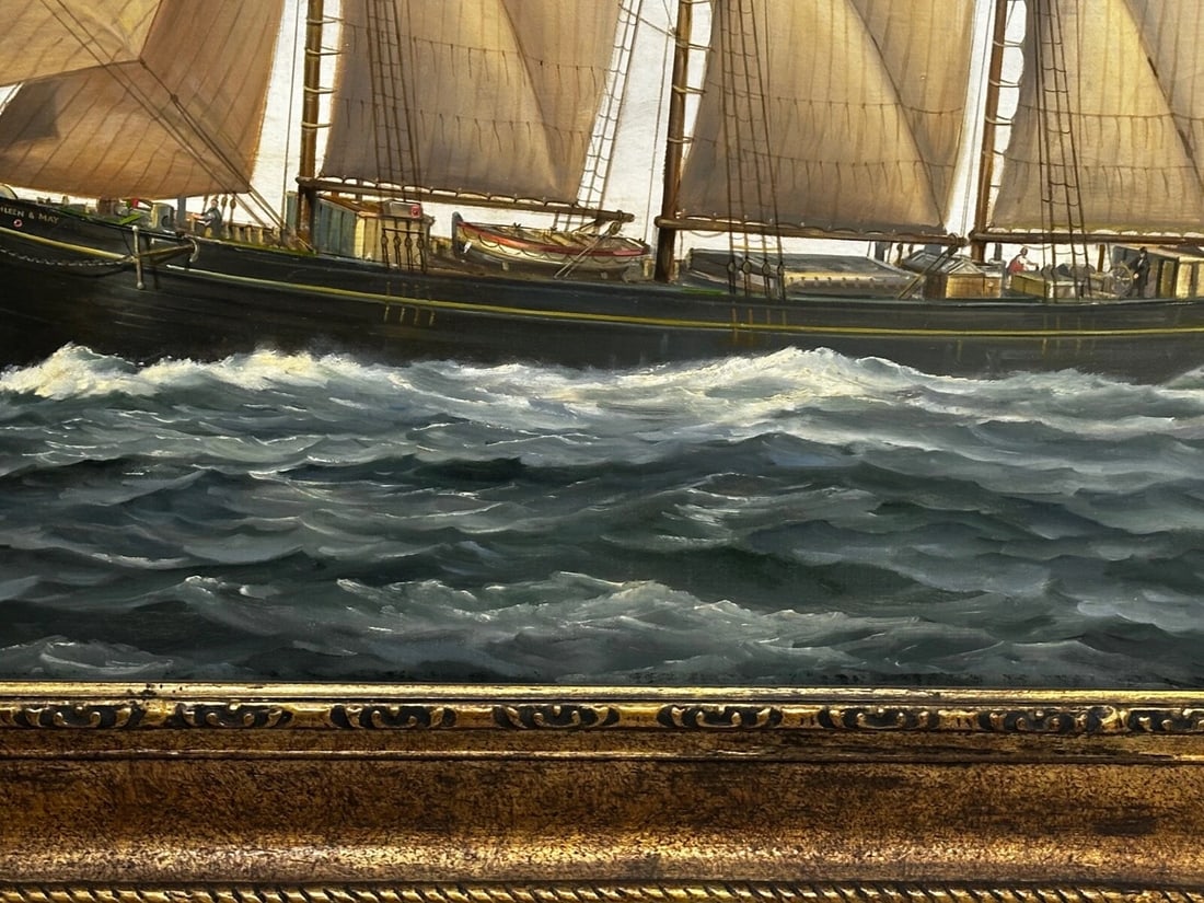 British Marine Oil Painting Kathleen & May Schooner Ship By John Lewis Chapman - 4