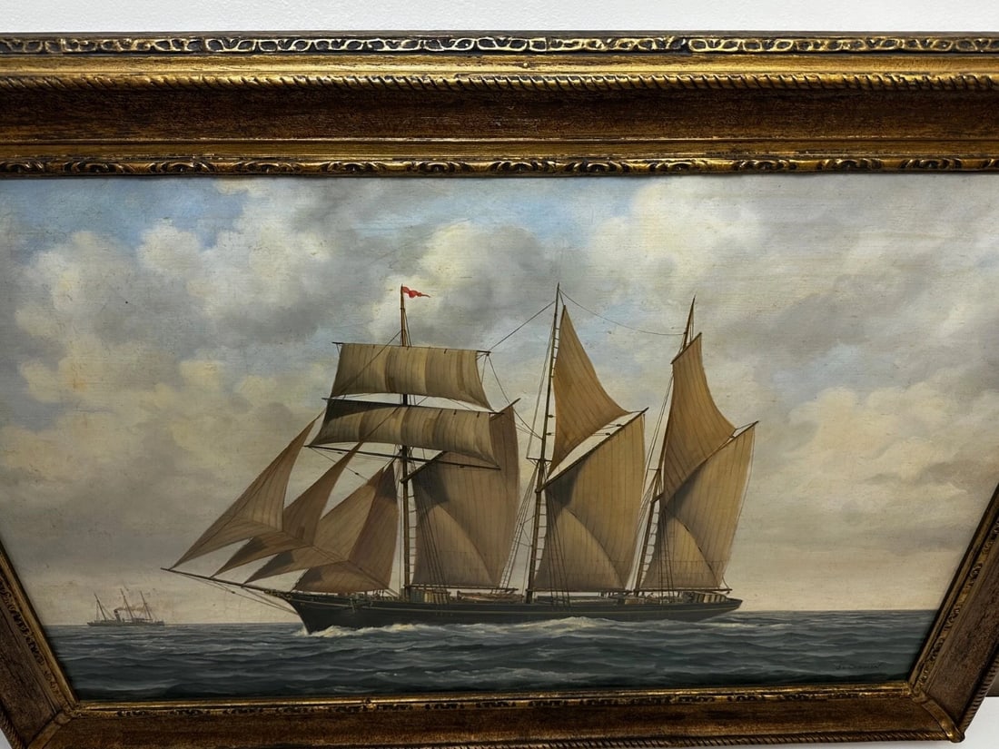 British Marine Oil Painting Kathleen & May Schooner Ship By John Lewis Chapman - 5