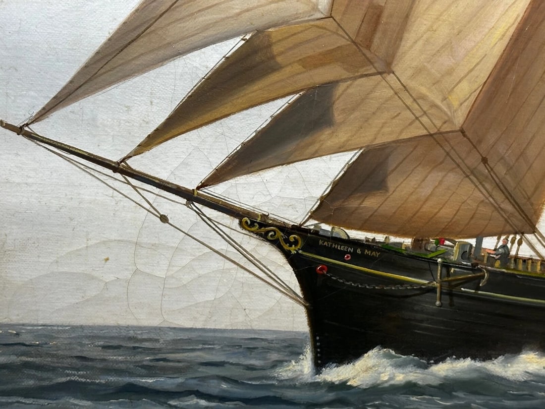 British Marine Oil Painting Kathleen & May Schooner Ship By John Lewis Chapman - 9