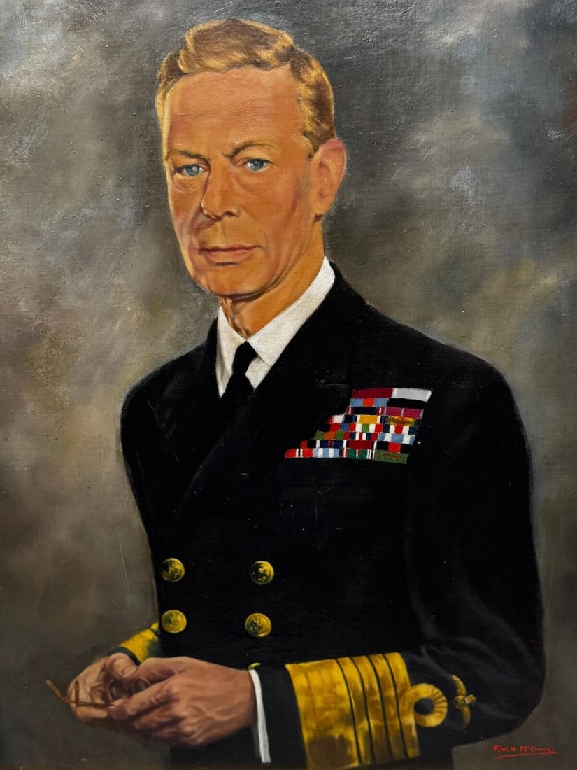Historic Royal Portrait of King George VI in Naval Uniform by F.W.H.McCance - 3