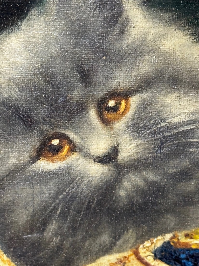 Oil Masterpiece Persian Kittens Playing Tea Party By Agnes Augusta Talboys - 14