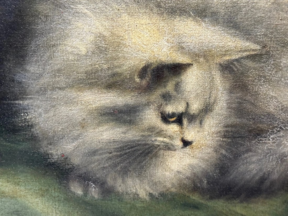 Oil Masterpiece Persian Kittens Playing Tea Party By Agnes Augusta Talboys - 16