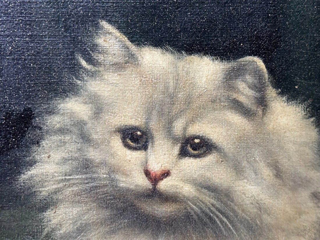 Oil Masterpiece Persian Kittens Playing Tea Party By Agnes Augusta Talboys - 17