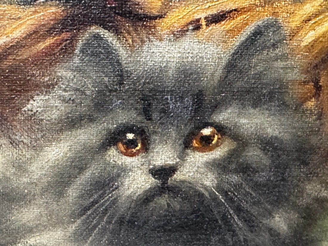 Oil Masterpiece Persian Kittens Playing Tea Party By Agnes Augusta Talboys - 19