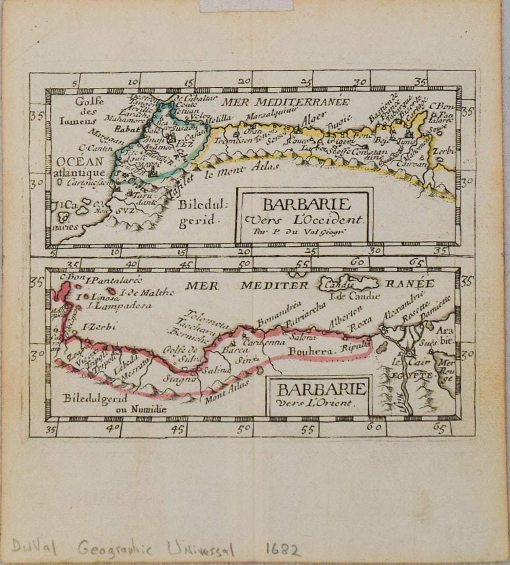 1682 duVal Maps of Northern Africa -- Barbarie vers L'Occident [on sheet with] Barbarie Vers (1 of 1)
