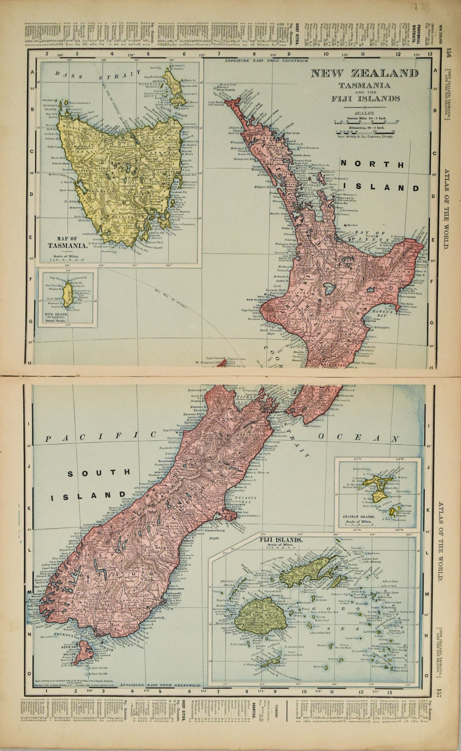 1898 Rand McNally Map of New Zealand [ verso] Hawaii -- New Zealand, Tasmania and the Fiji Islands [ (1 of 2)