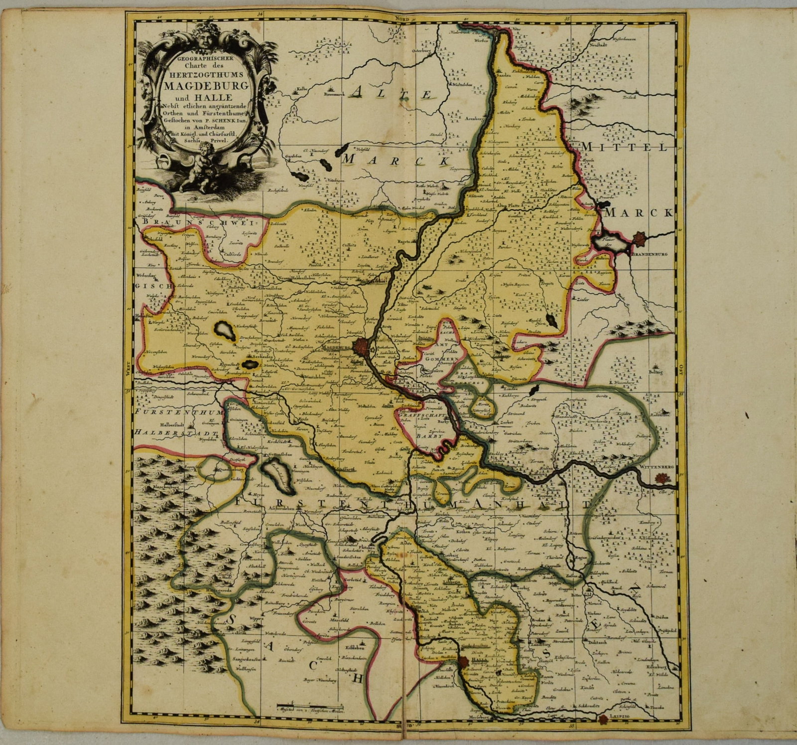 1760 c. Schenk Map of North Central Germany with Magdeburg in Center -- Geographischer Charte des (1 of 1)