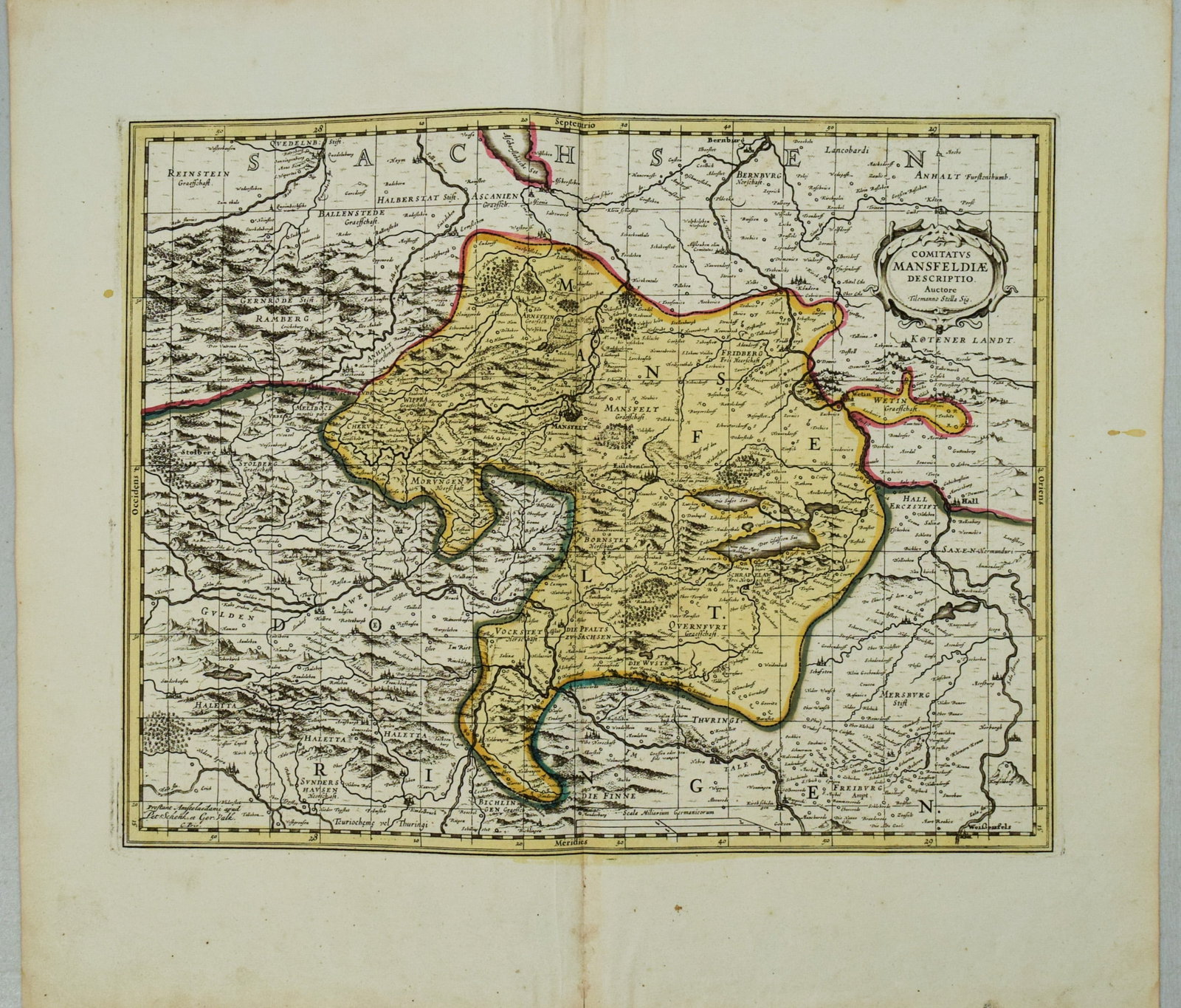 1650 c. Stella Map of Germany's Harz Mountain Area -- Comitatus Mansfeldiae Descriptio (1 of 1)