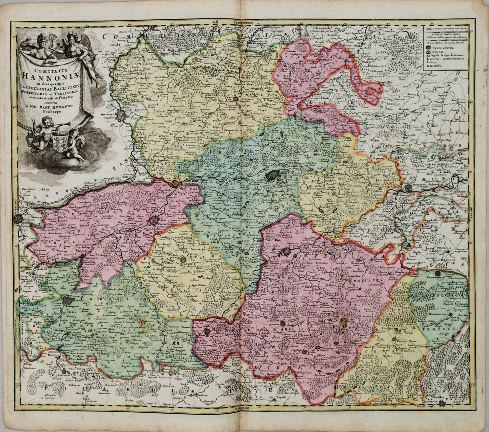 1720 c. Homann Map of Southern Belgium -- Comitatus Hannoniae in Suas Quasque Castellanias (1 of 1)