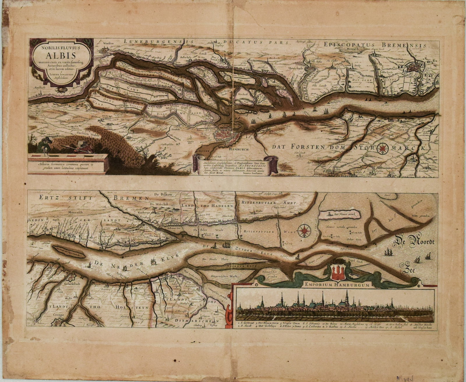 1650 Jansson Map of the Elbe by Hamburg -- Nobilis Fluvius Albis maximb curb, ex variis, famosiq (1 of 1)