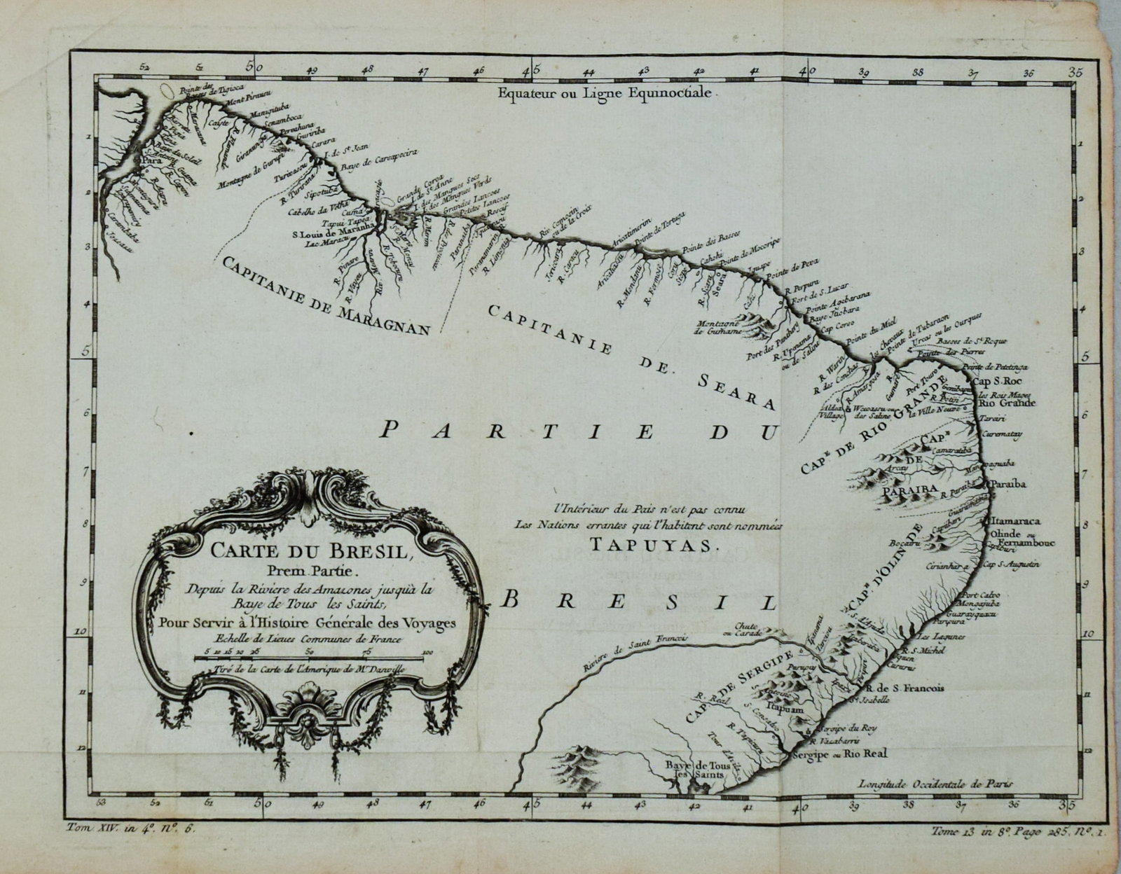 1773 Bellin Map of Coastal Brazil -- Carte du Bresil Prem. Partie Depuis la Riviere des Amazones jus (1 of 1)