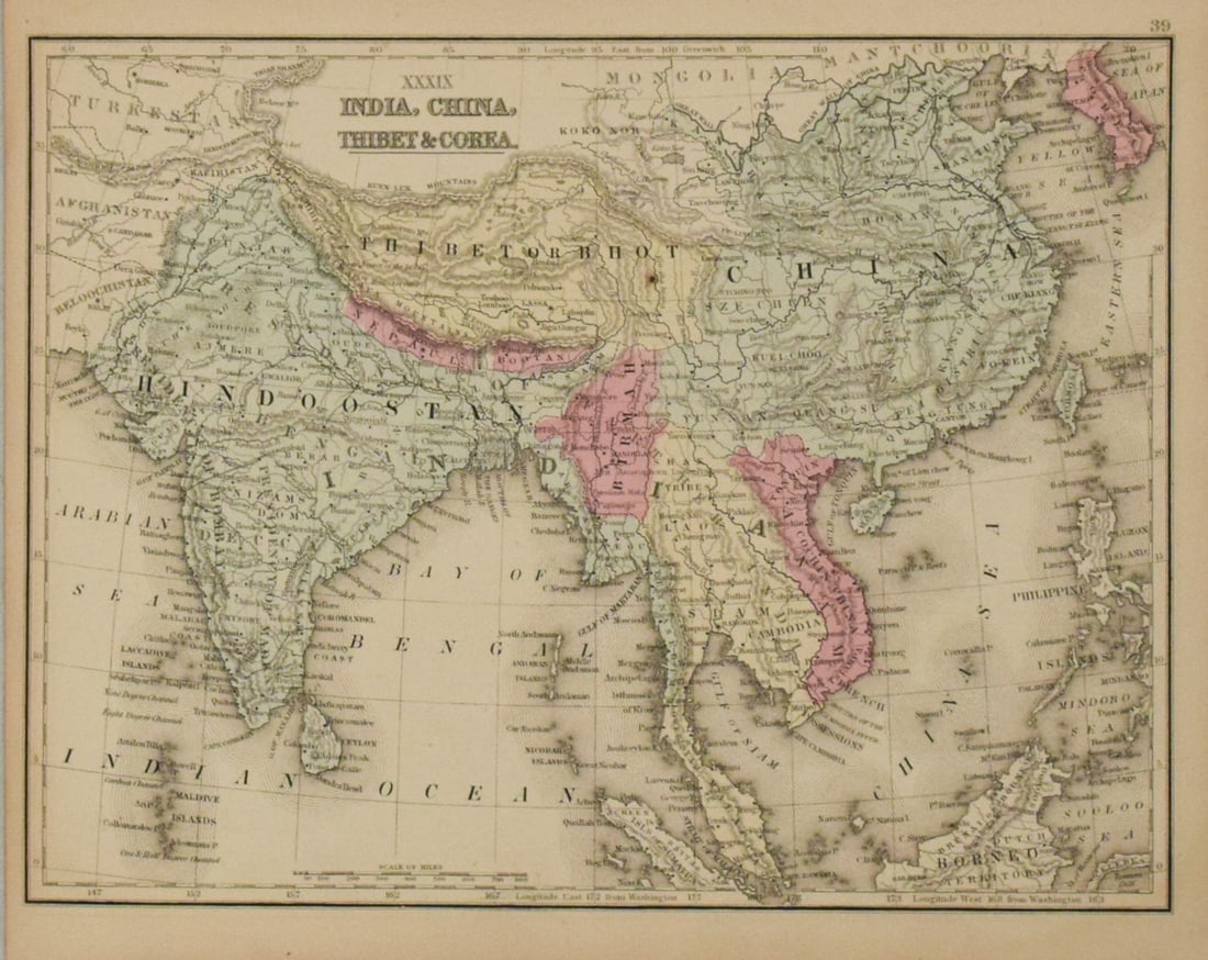 1869 Mitchell Map of the Middle East [verso] Southeast Asia to China -- XXXVII Turkey in Asia,: Title:1869 Mitchell Map of the Middle East [verso] Southeast Asia to China -- XXXVII Turkey in Asia, Persia, Arabia, Afghanistan, Beloochistan and Turkestan [verso] XXXIX India, China, Thiber &