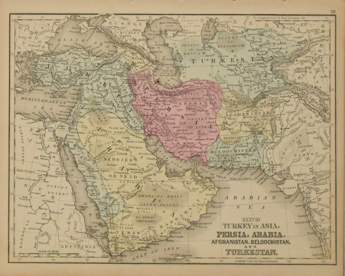 1869 Mitchell Map of the Middle East [verso] Southeast Asia to China -- XXXVII Turkey in Asia, - 2