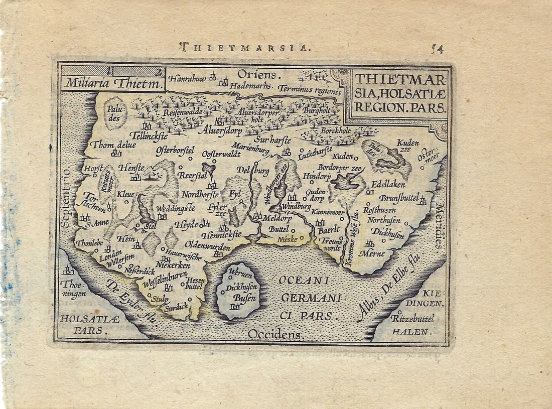 1602 Ortelius Map of Northern Germany-- Thietmarsia Holsatlae Region. Pars. (1 of 1)