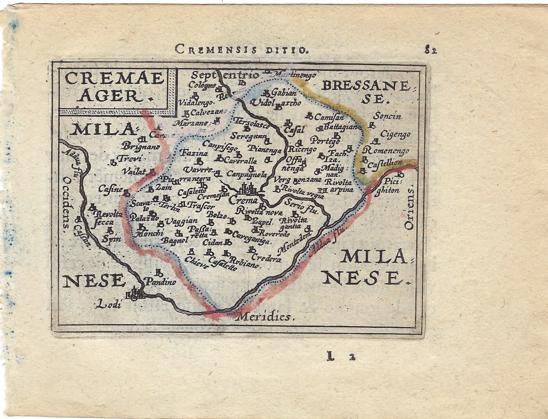 1602 Ortelius Map of a Portion of Italy's Lombardy Region -- Cremae Ager. (1 of 1)