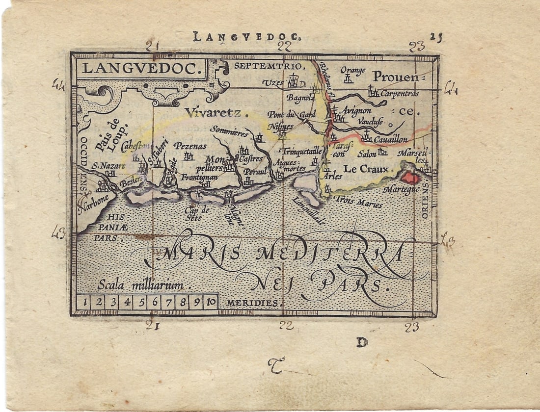 1602 Ortelius Map of French Riviera's Western Portion -- Languedoc (1 of 1)