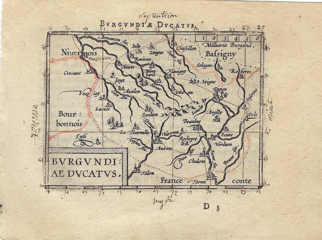 1602 Ortelius Map of French Wine Region -- Burgundiae Ducatus. (1 of 1)