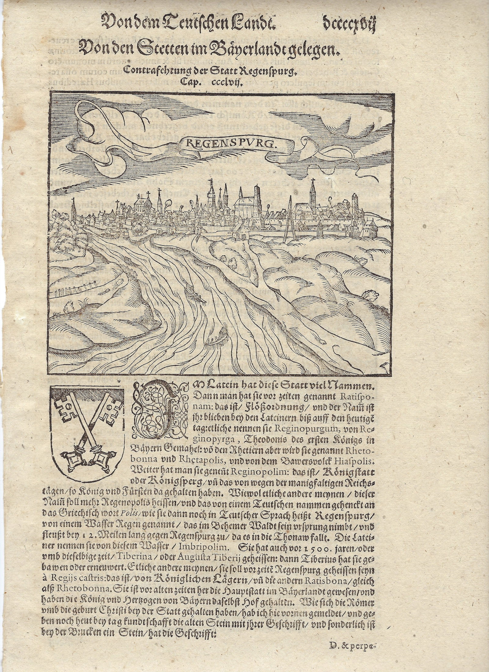 1614 Munster View of Regensburg Germany -- Regenspurg: Title:1614 Munster View of Regensburg Germany -- Regenspurg,li>Cartographer:S Munster Year/Place:1614, Basel Map Dimension (in.):4.9 X 6 in. Description:This is an excellent view of Regensburg,