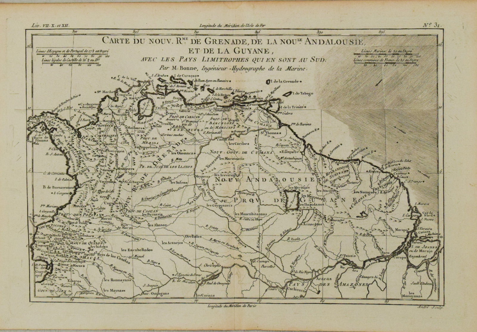 1783 Bonne Map of Northern South America -- Carte du Nouv. Rme. de Grenade, de la Noule. Andalousie (1 of 1)