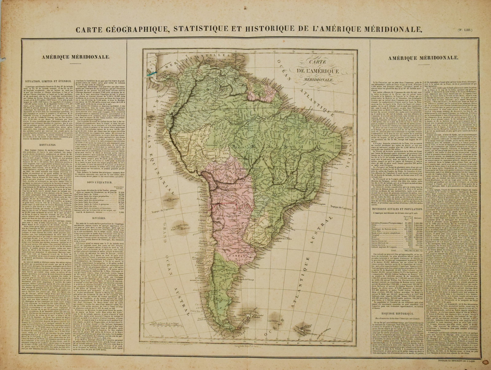 1825 Buchon Map of South America -- Carte Geographique, Statistique et Historique de l'Amerique: Title:1825 Buchon Map of South America -- Carte Geographique, Statistique et Historique de l'Amerique Meridionale,li>Cartographer:J Buchon Year/Place:1825, Paris Map Dimension (in.):18 X 25.2 in. Desc