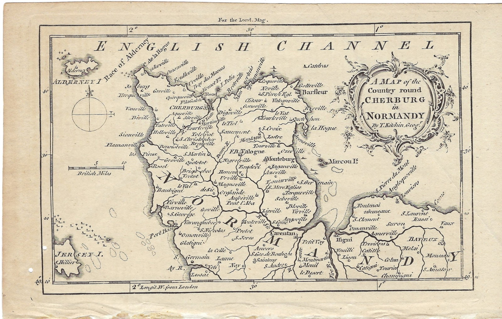 1760 Kitchin Map of Western Normandy -- A Map of the County Round Cherburg in Normandy: Title:1760 Kitchin Map of Western Normandy -- A Map of the County Round Cherburg in Normandy,li>Cartographer:T Kitchin Year/Place:1760 c., London Map Dimension (in.):4.3 X 7 in. Description:This is a