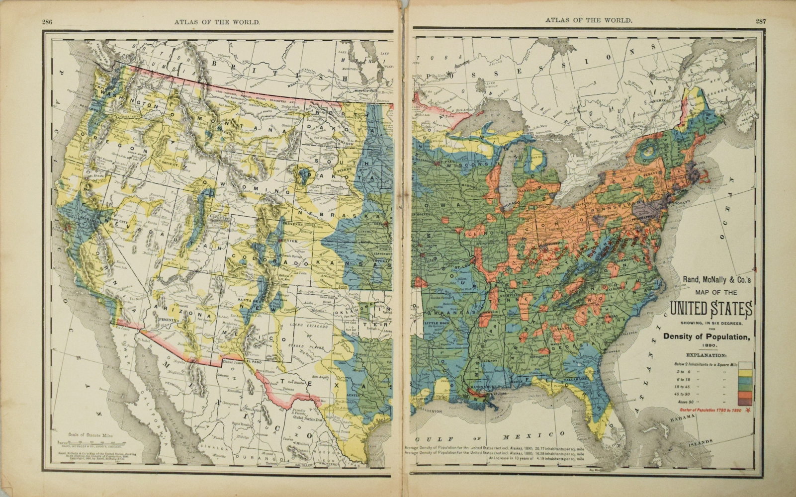1899 Rand McNally US Population Density Map -- Rand McNally & Co.'s Map of the United states Showing (1 of 1)