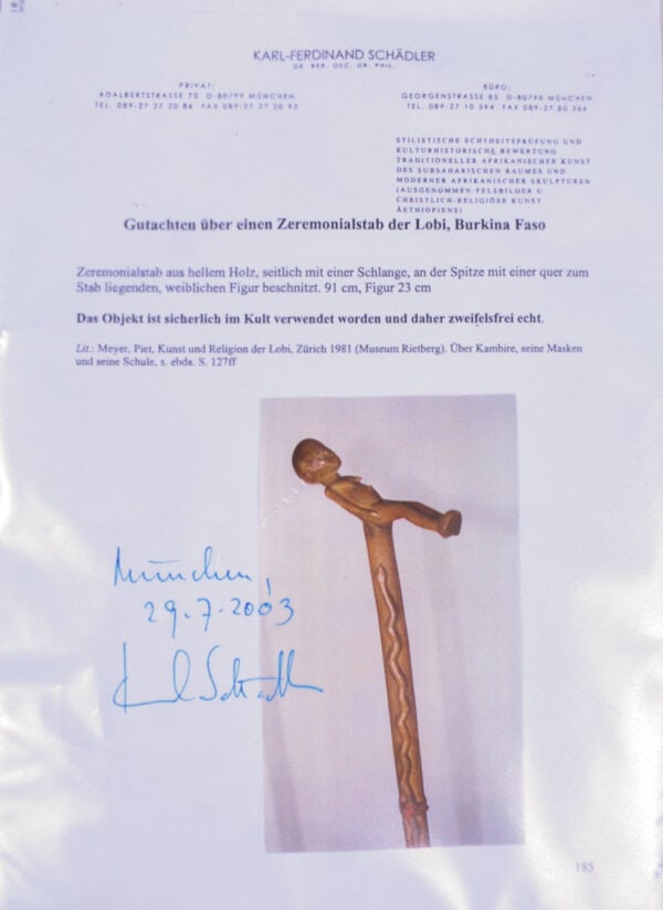 Power Stick / Scepter - Wood - Lobi - Burkina Faso - KF Schädler Certificate - 9