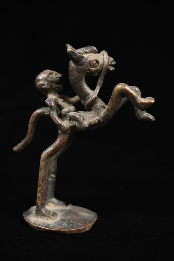 Equestrian Figure – Bronze – Dogon – Mali: Beautiful bronze equestrian figure from the Dogon tribe of Mali. Equestrian figures express status, prestige, and power. They bring honor to the ancestors. Although rare, horsemen as an icon have