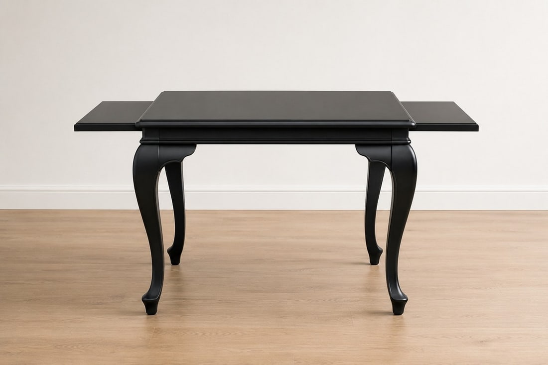 Black Lacquered Extendable Games Table with Cabriole Legs - 2