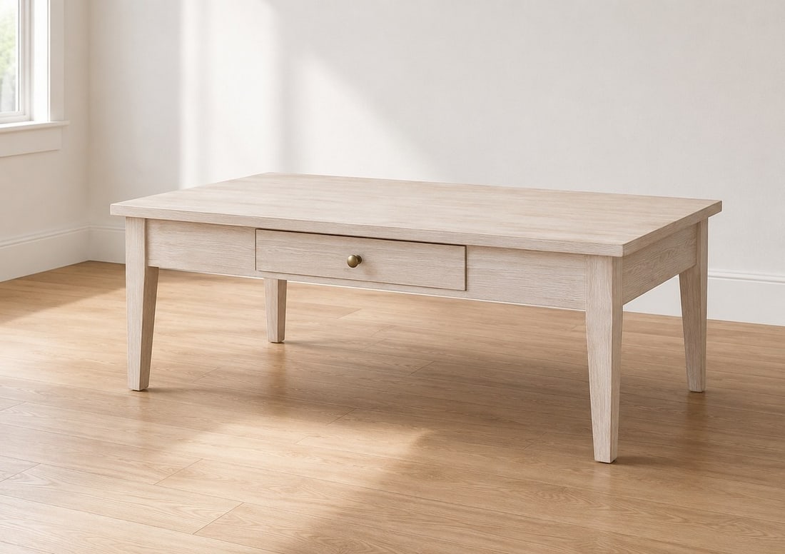 Contemporary Bleached Oak Coffee Table with Single Drawer - 2